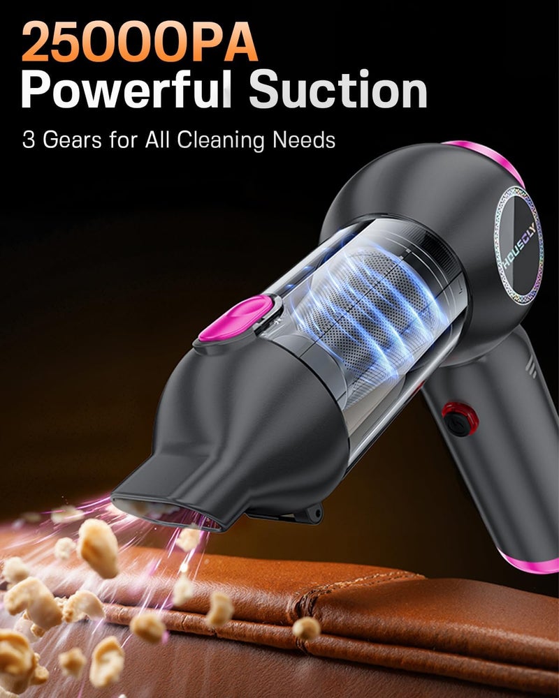 houscly Handheld Car Vacuum Portable Cordless 25000Pa High Power Small Mini Hand Vacuum Rechargeable 4-in-1 Wireless Handheld Vac for Car Office Desktop Home Cleaning Ideal Gifts for Men & Women - Image 2
